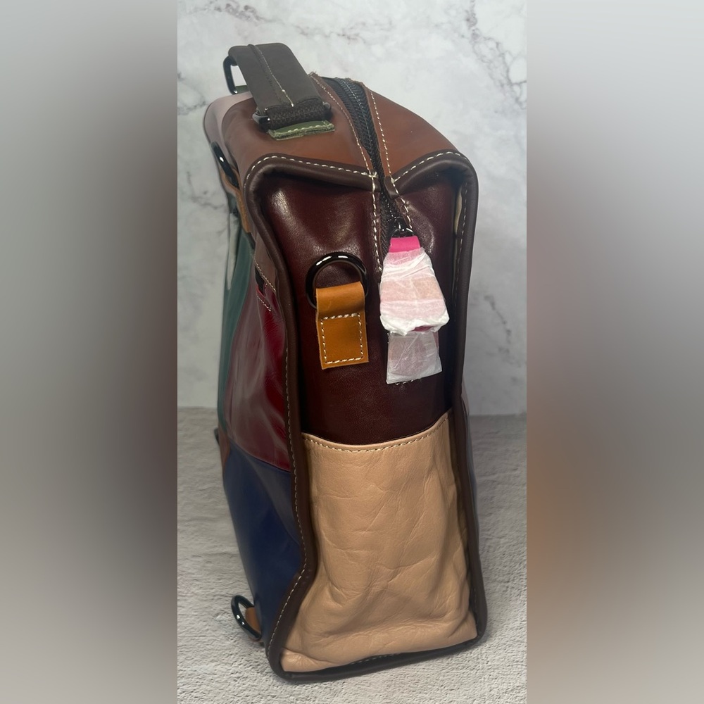 Genuine Leather Patchwork Backpack - Picture 2 of 5